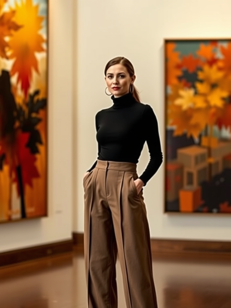 12. Turtleneck and High-Waisted Trousers