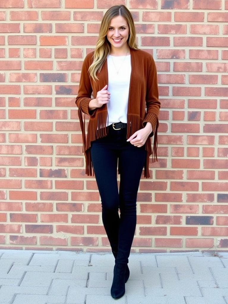 3. Fringed Suede Jacket and Skinny Jeans