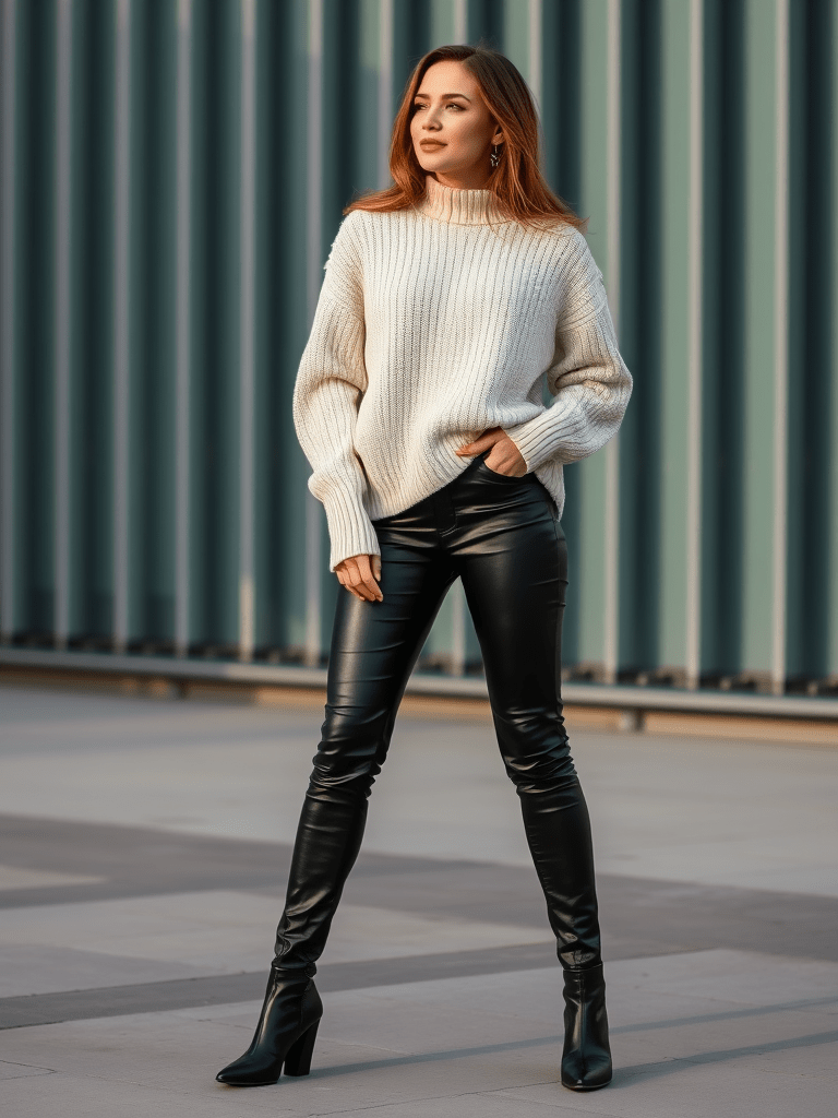 15. The Leather Pants and Chunky Sweater Duo