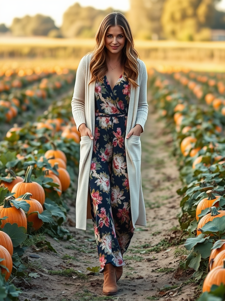 18. Boho Print Jumpsuit and Cardigan