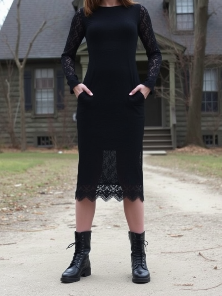 Gothic Lace Dress with Combat Boots