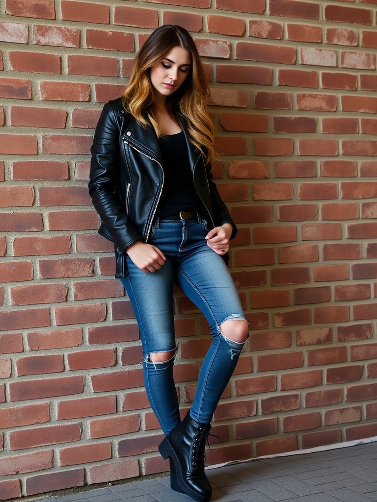 3. Leather Jacket and Combat Boots