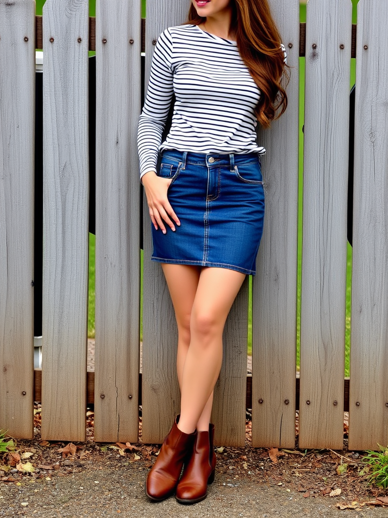 8. Denim Skirt and Ankle Boots