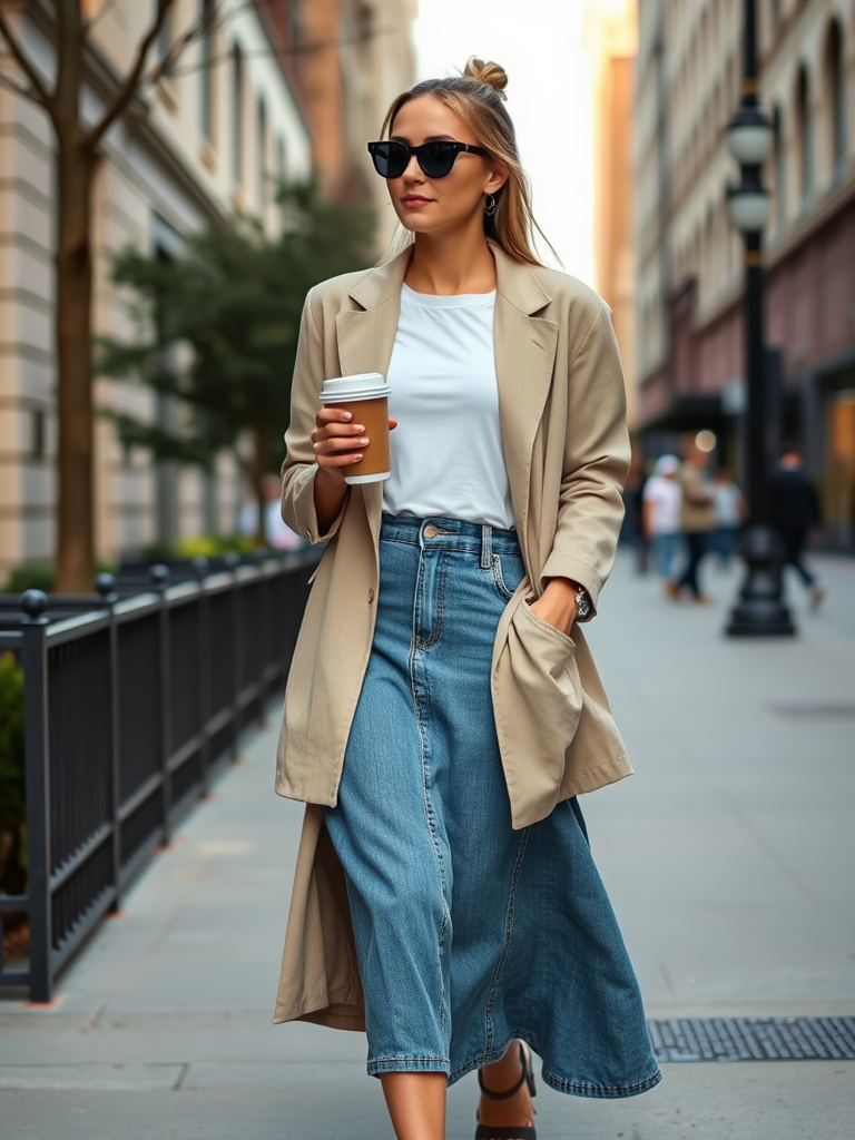 Denim Skirt with Oversized Blazer