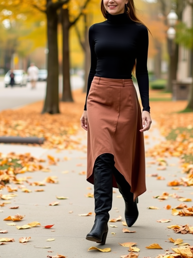 Asymmetrical Skirt with Turtleneck Bodysuit