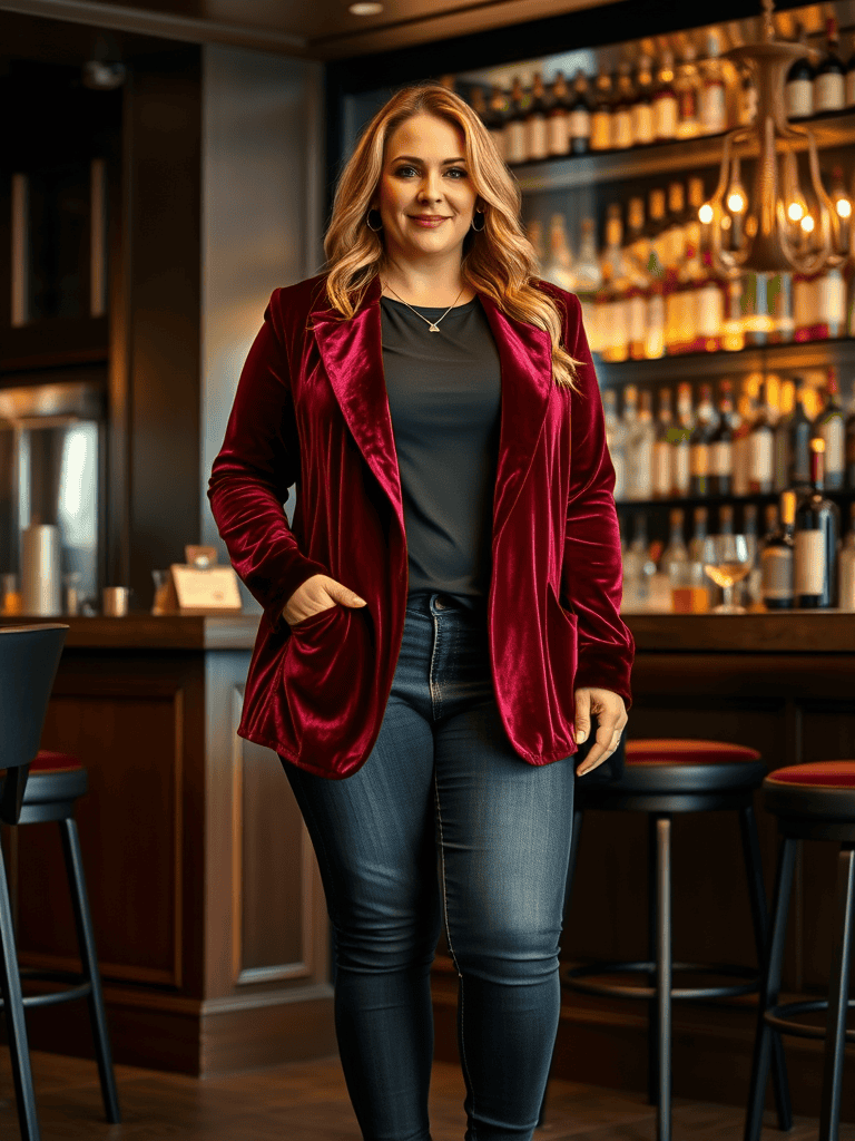 Velvet Blazer and Jeans
