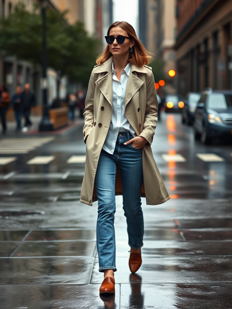 11. Trench Coat and Straight-Leg Jeans