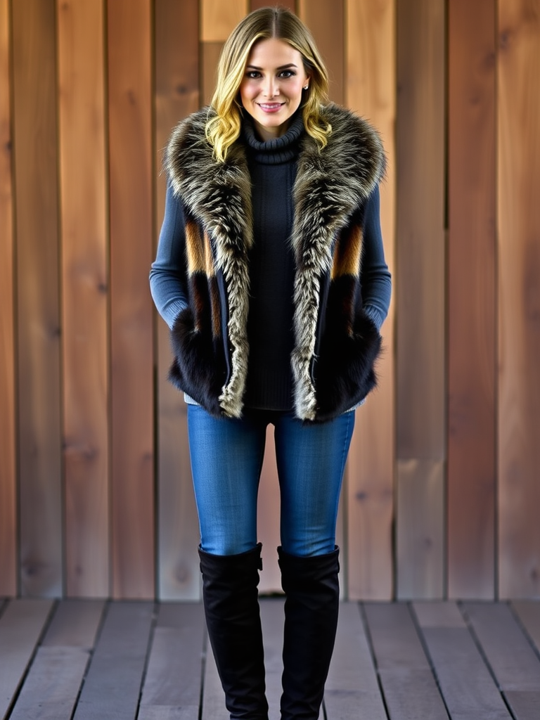 20. Faux Fur Vest and Turtleneck