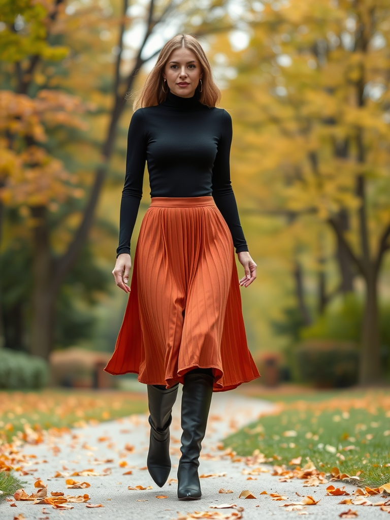4. Turtleneck and Midi Skirt