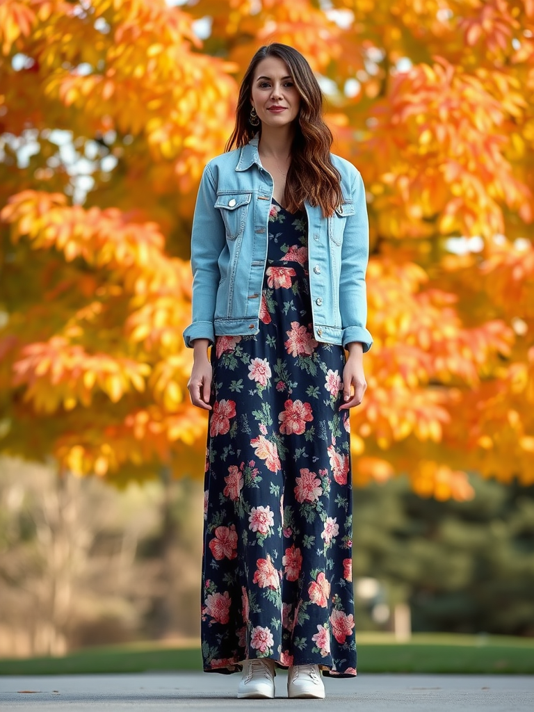 7. Denim Jacket and Maxi Dress