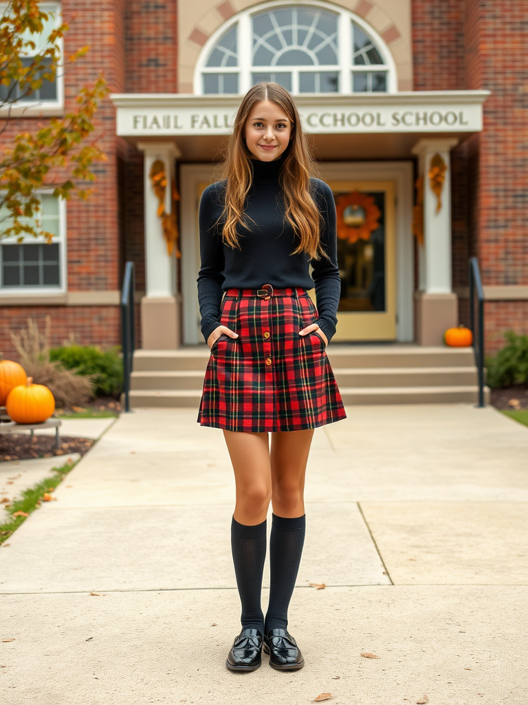 Plaid Mini Skirt and Knee-High Socks