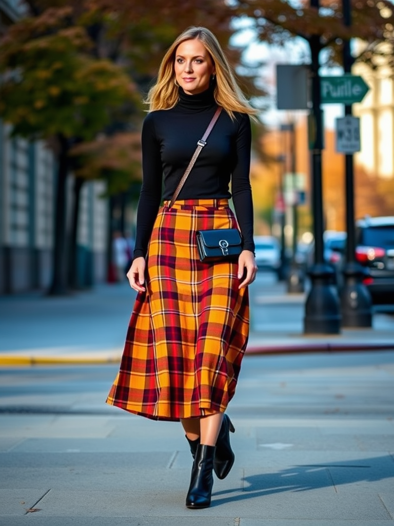 Plaid Midi Skirt and Turtleneck