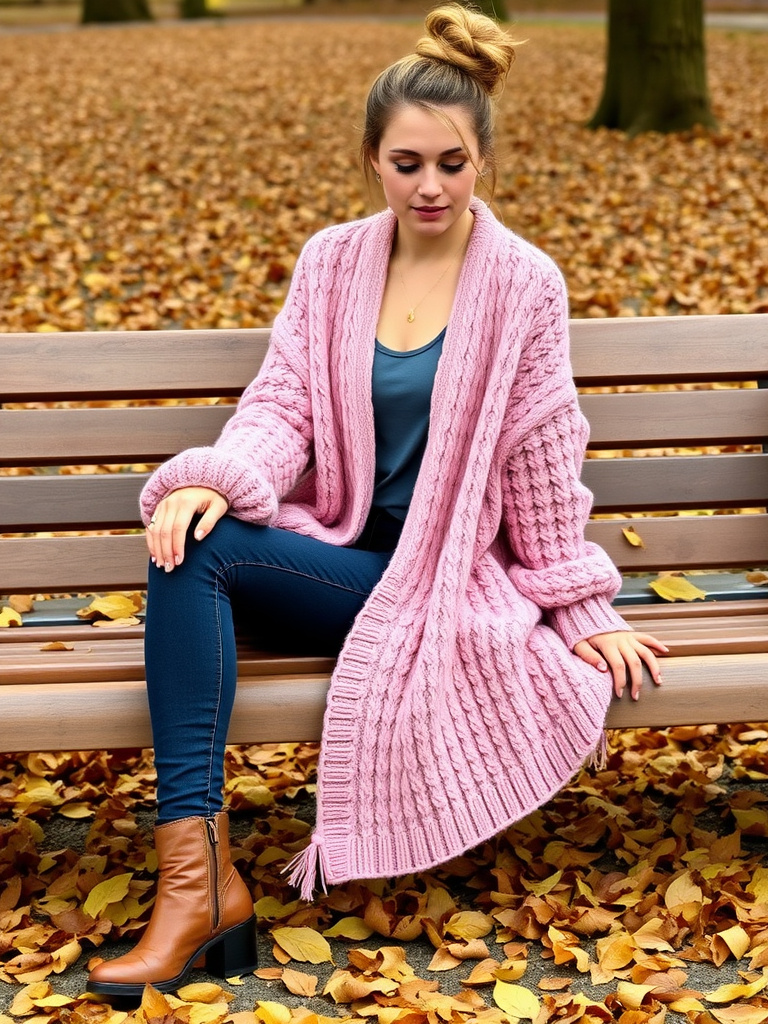 Chunky Knit Cardigan and Jeans