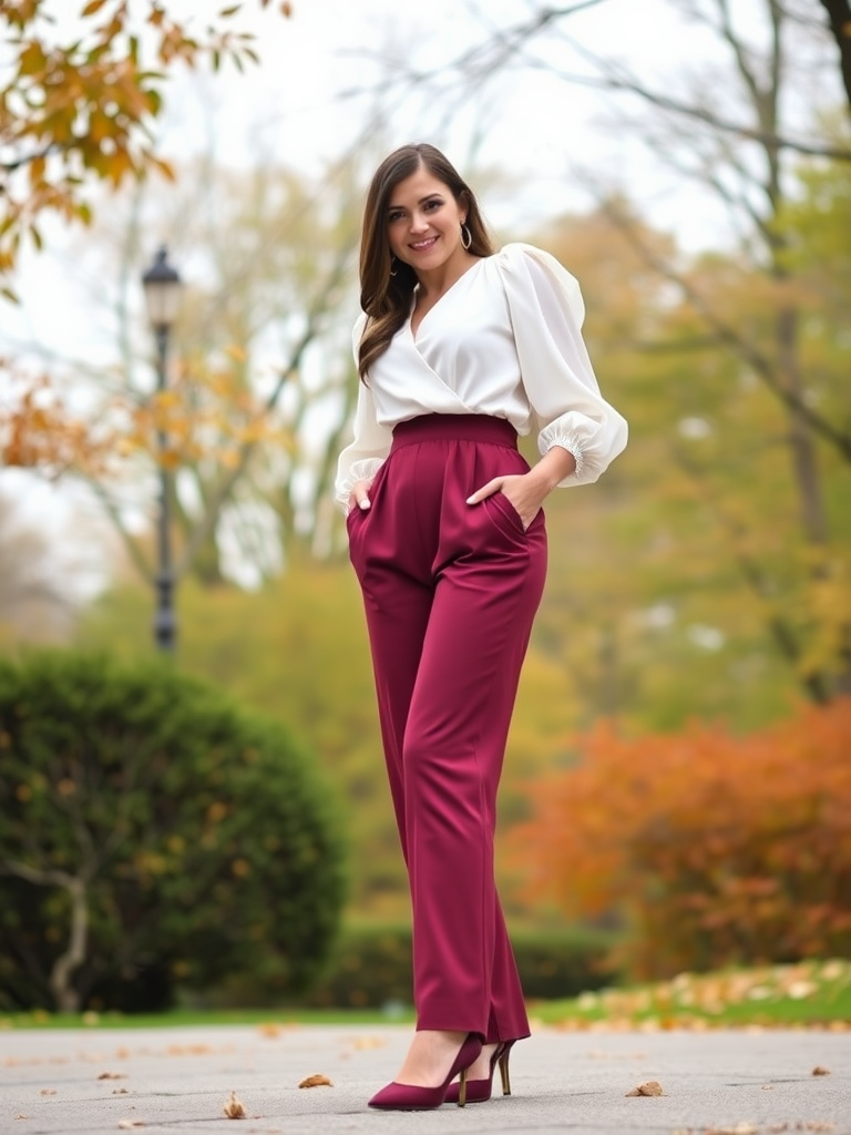 Puff Sleeve Blouse and Wide-Leg Pants