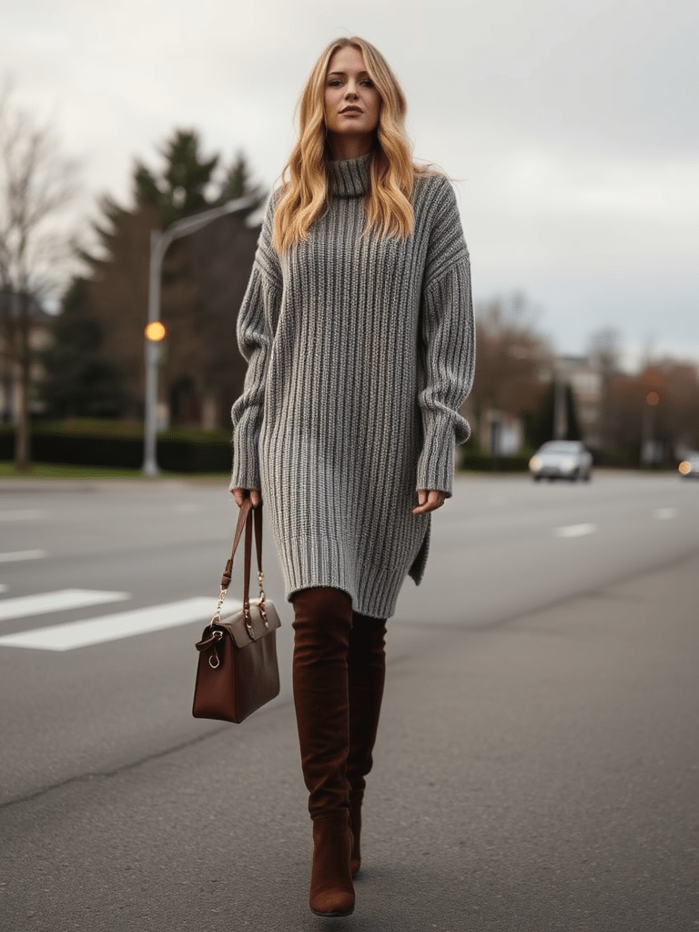 7. The Sweater Dress and Boots Combo