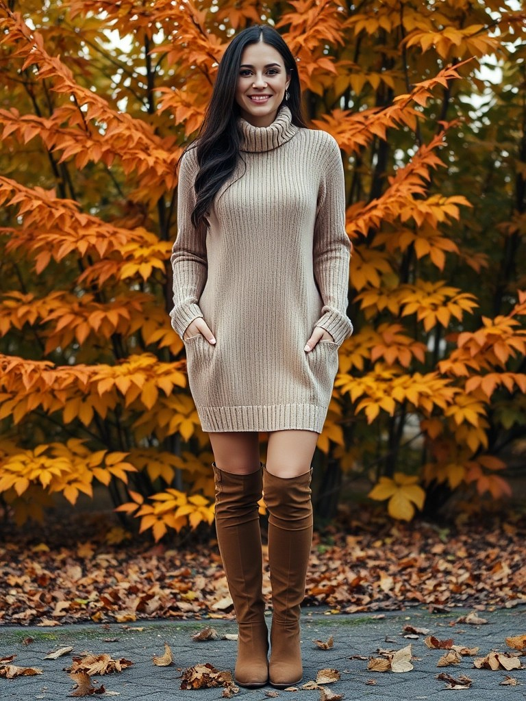2. Sweater Dress and Knee-High Boots