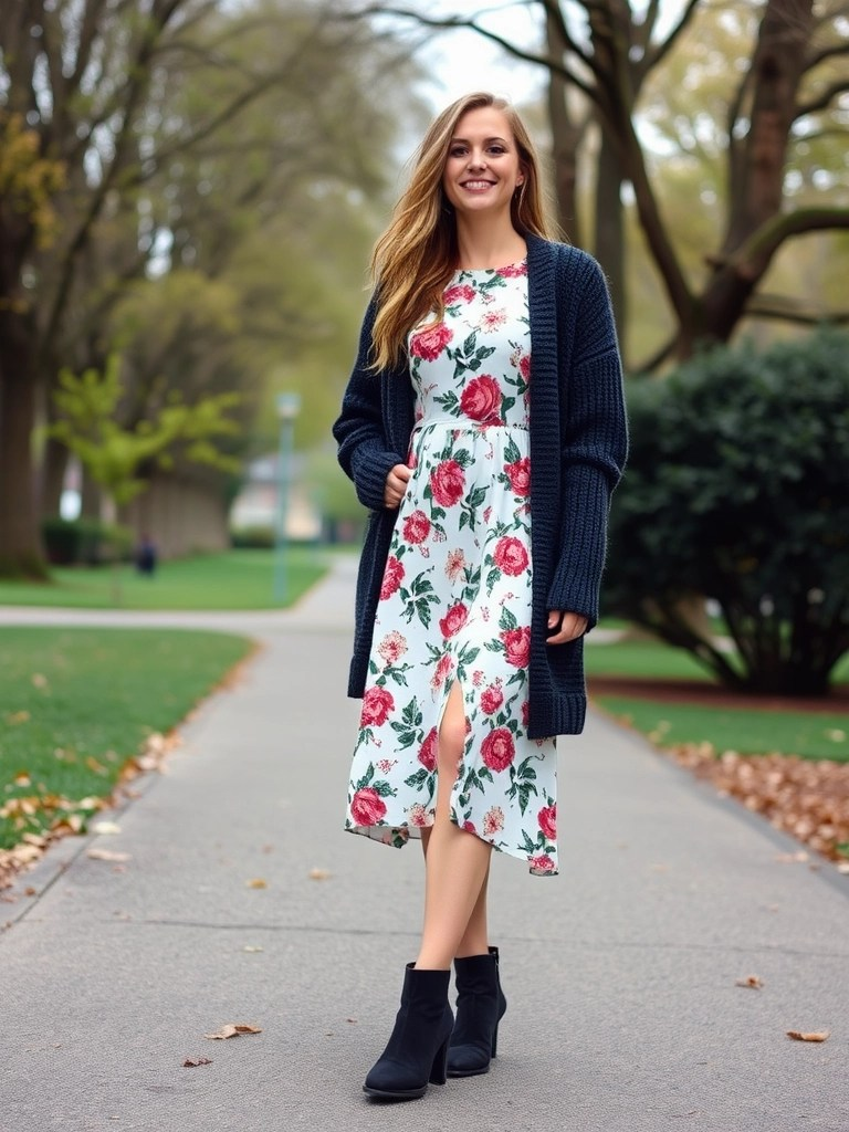 9. Midi Dress and Oversized Cardigan