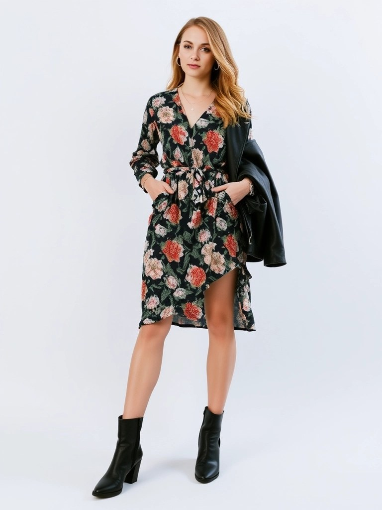 10. Wrap Dress and Ankle Boots