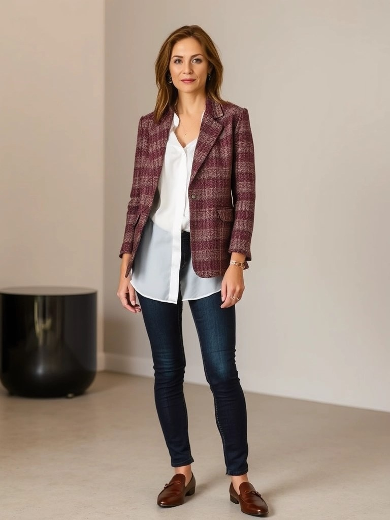 11. Tweed Jacket and Dark Denim