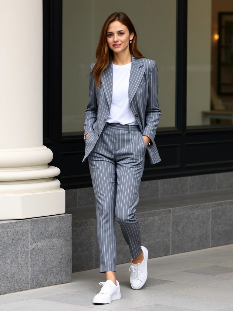 15. Pinstripe Suit with Sneakers
