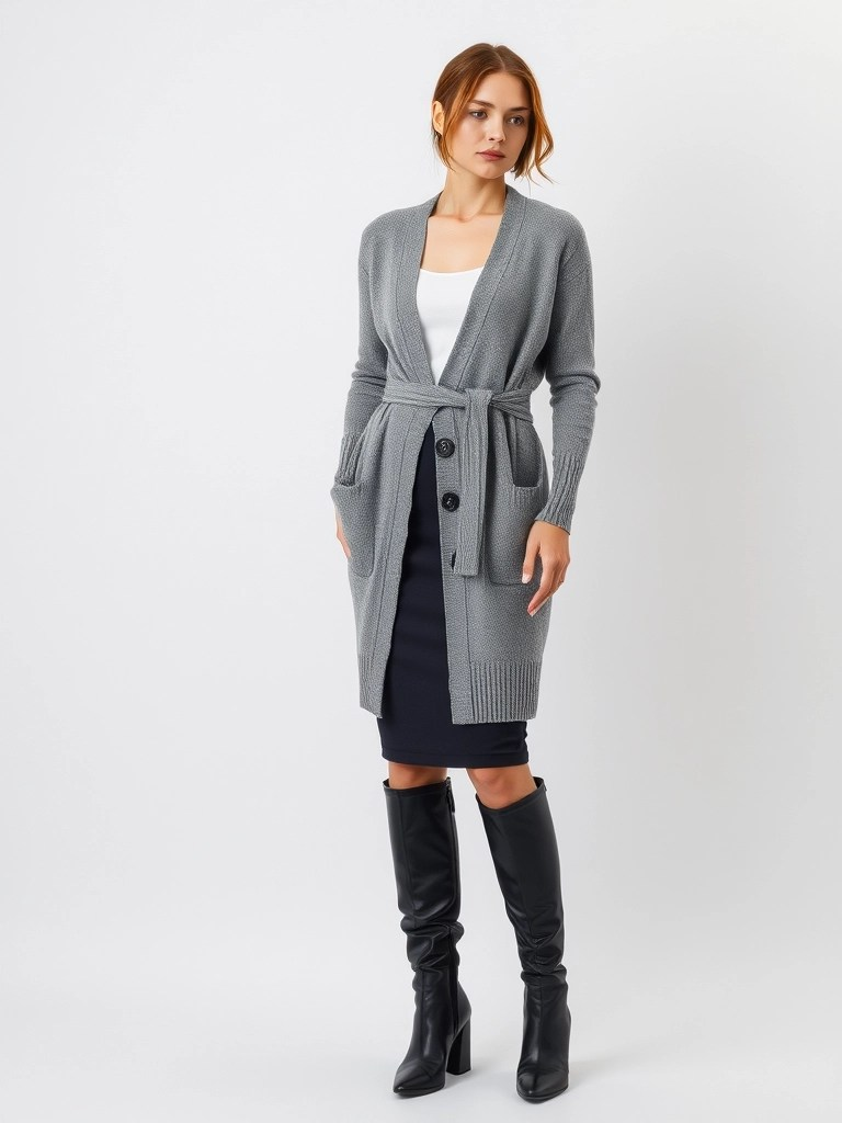 22. Belted Cardigan and Pencil Skirt