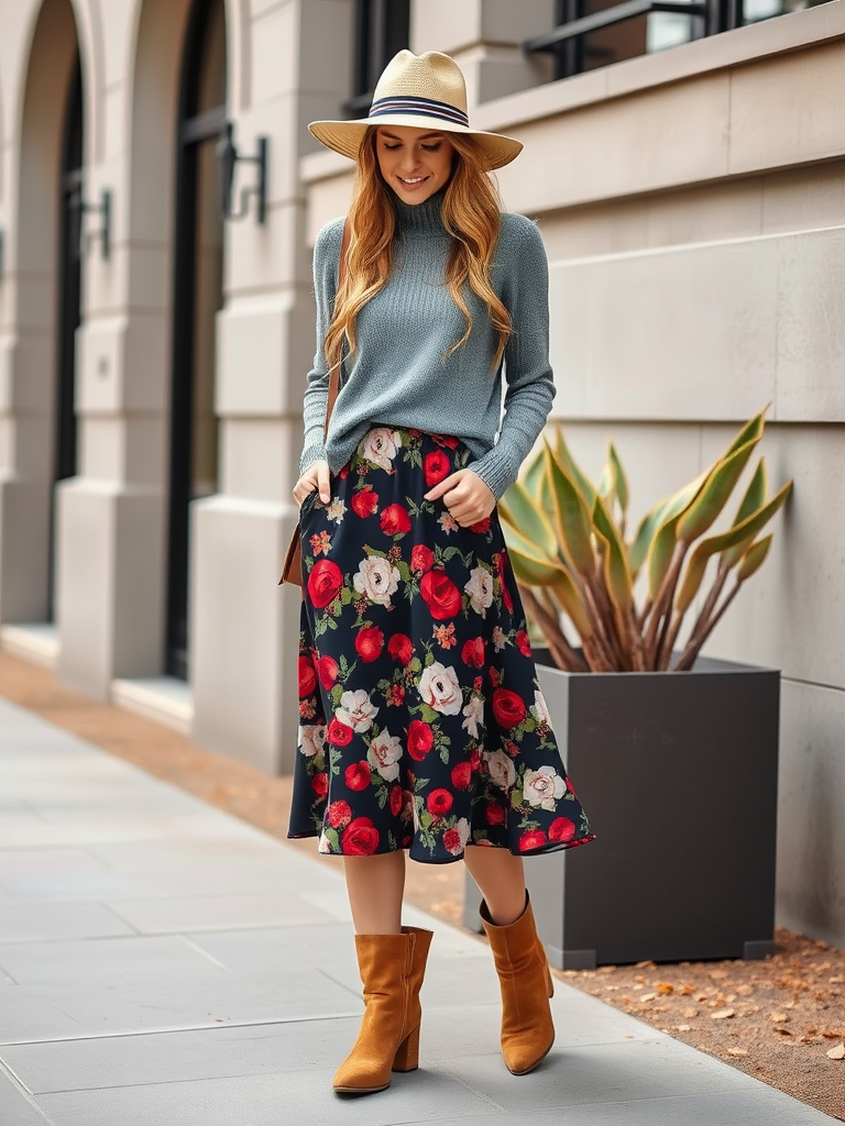 Midi Skirt and Ankle Boots