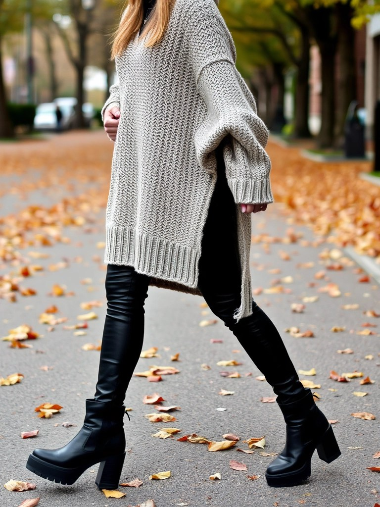 18. Distressed Sweater and Leather Pants