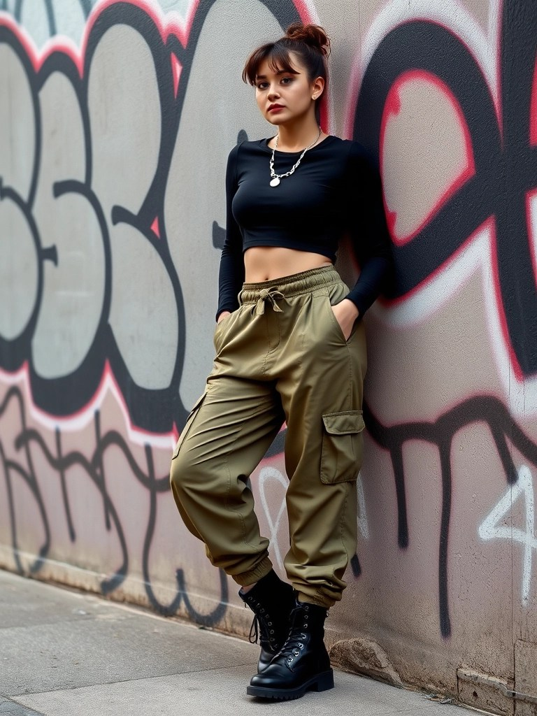16. Crop Top and High-Waisted Cargo Pants