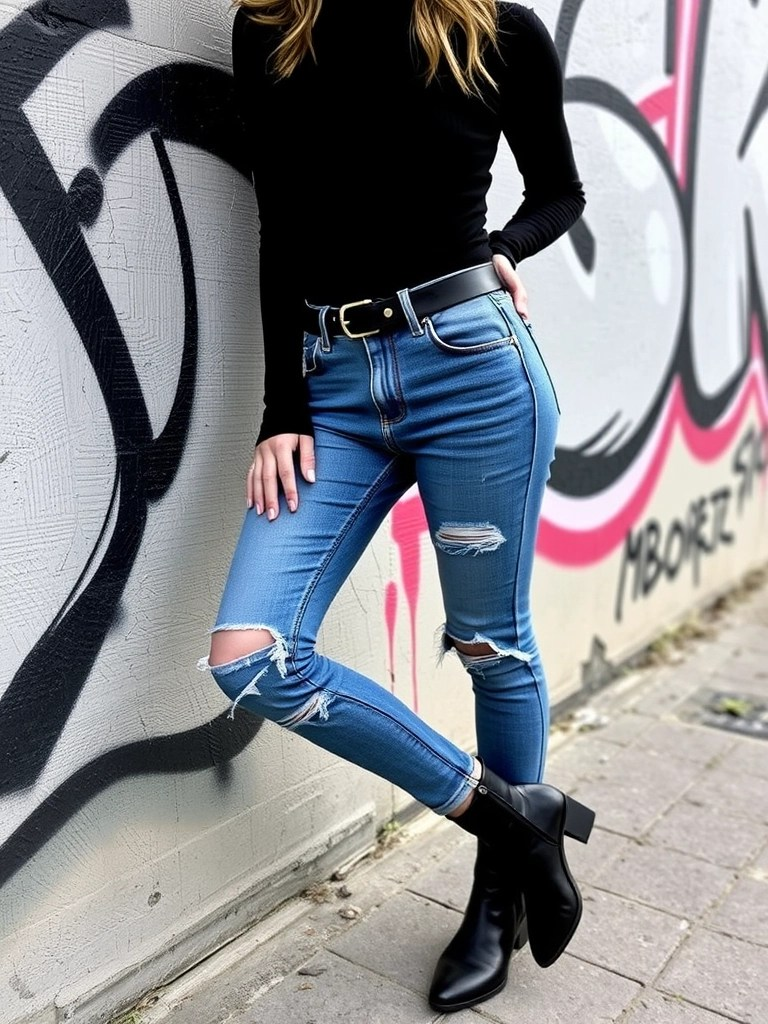 10. Turtleneck and Distressed Denim