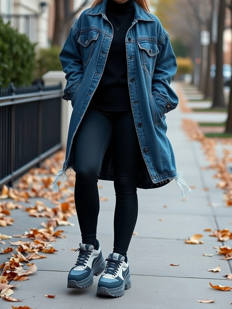 7. Oversized Denim Jacket and Leggings