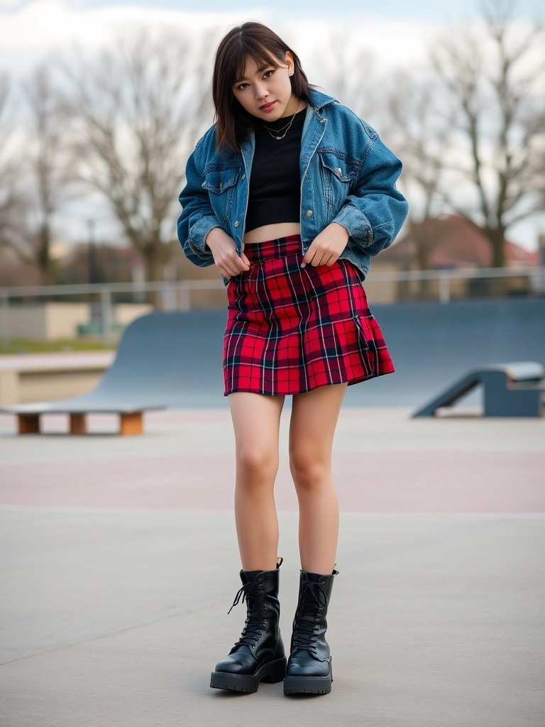 4. Plaid Skirt and Combat Boots