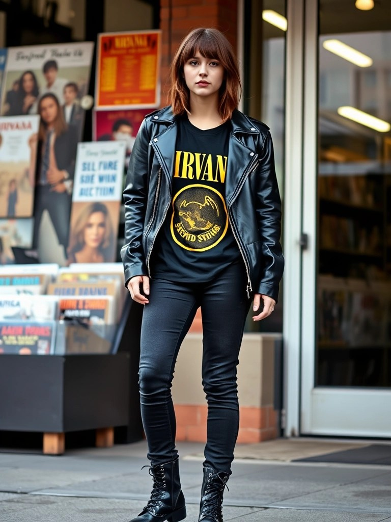 2. Leather Jacket and Band Tee
