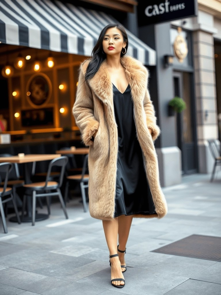 Faux Fur Coat and Slip Dress