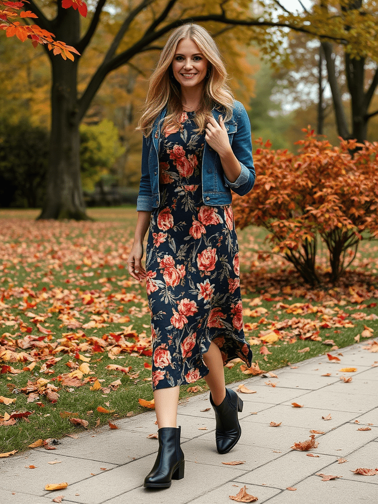 Printed Midi Dress and Ankle Boots