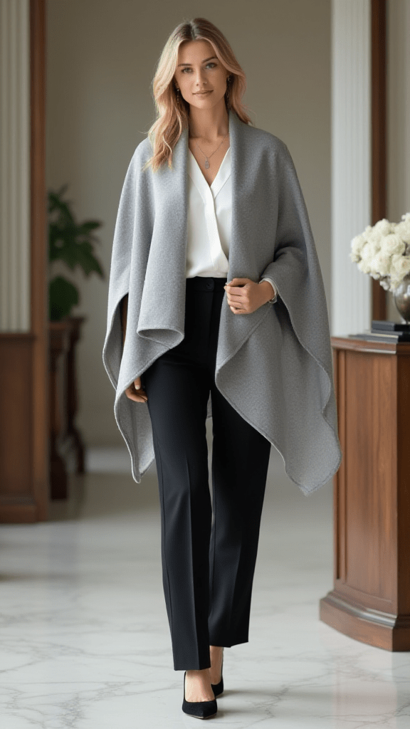 Cashmere Wrap and Tailored Trousers