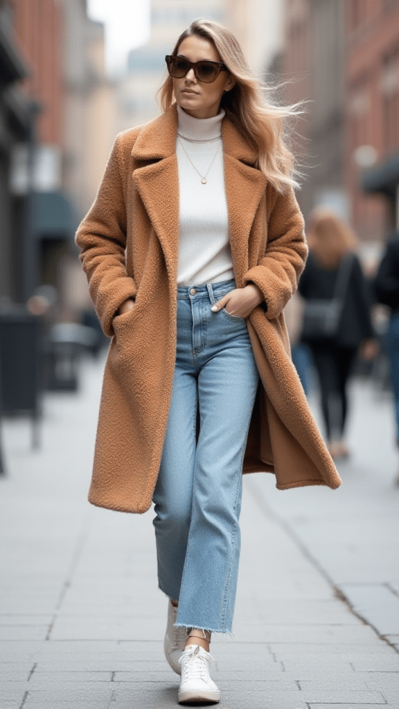 Teddy Coat and Mom Jeans