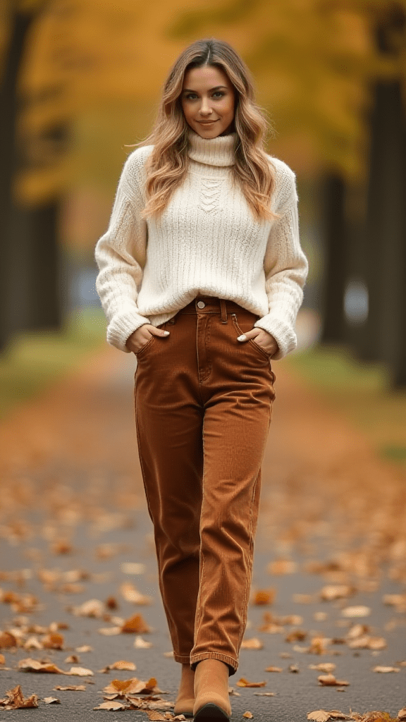 Cable Knit Sweater and Corduroy Pants