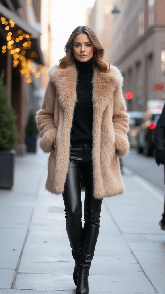 Faux Fur Coat and Leather Pants
