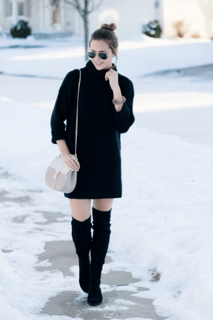 Turtleneck Dress and Over-the-Knee Boots