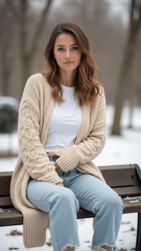 7. Chunky Cardigan and Mom Jeans