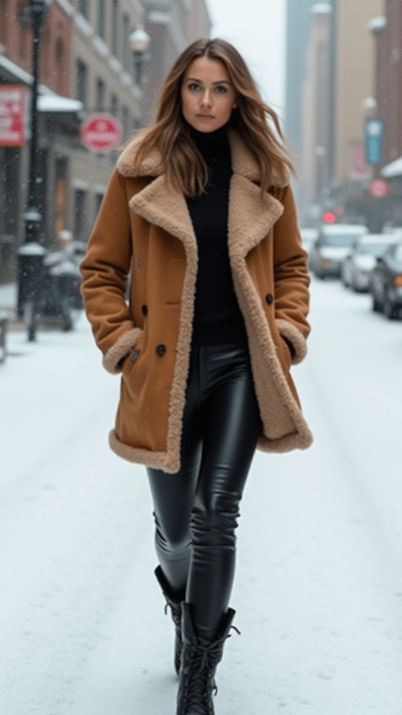 Shearling Jacket and Leather Pants