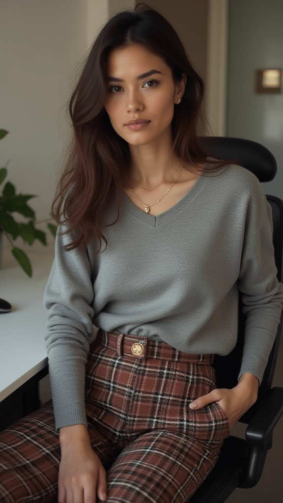 Plaid Pants and Cashmere Sweater