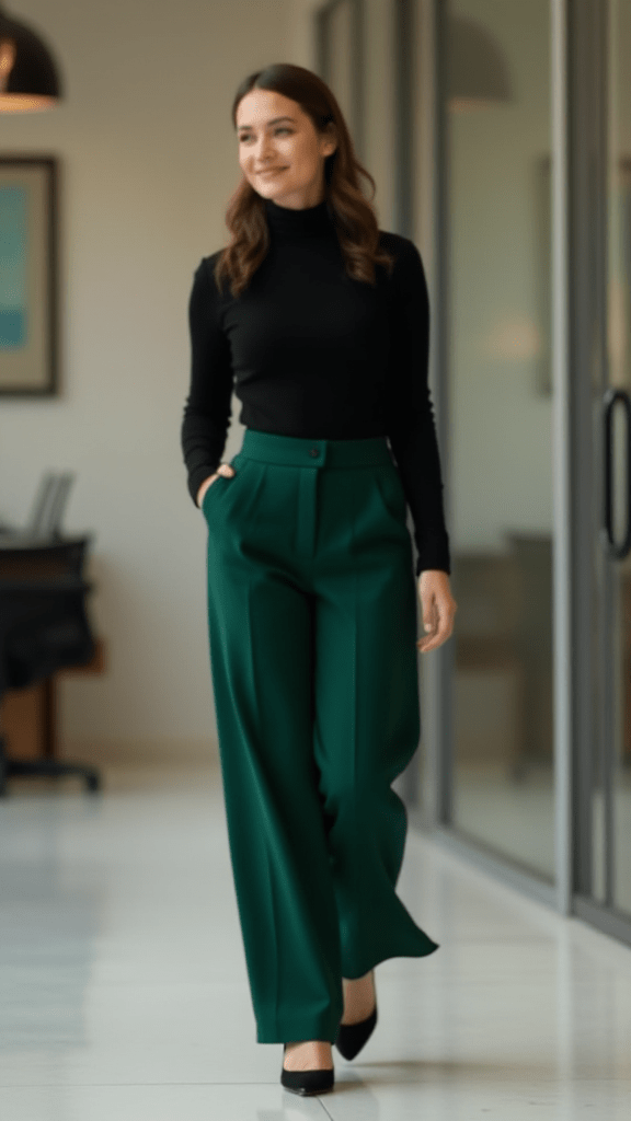Wide-Leg Trousers and Fitted Turtleneck