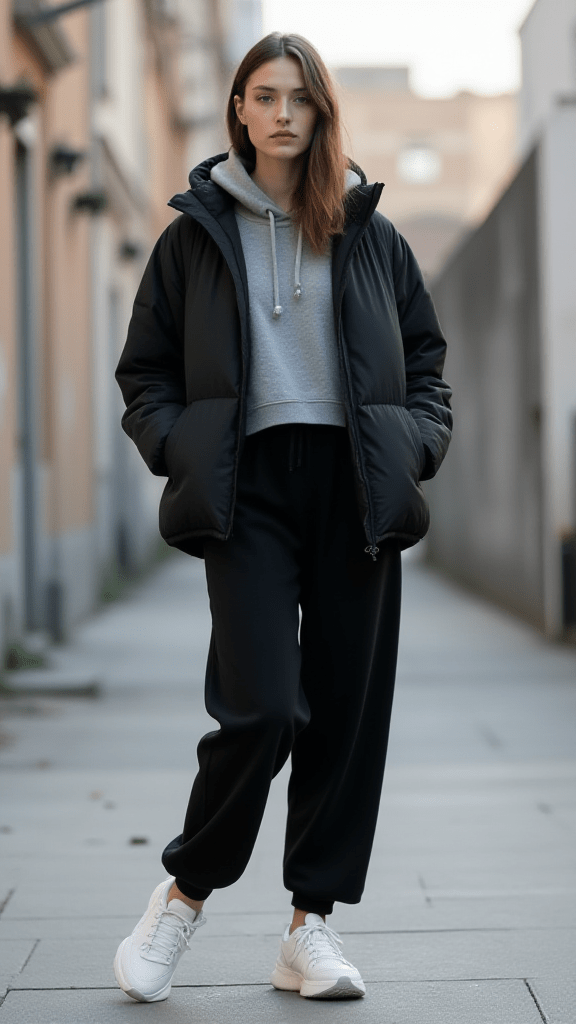 4. Puffer Jacket and Joggers