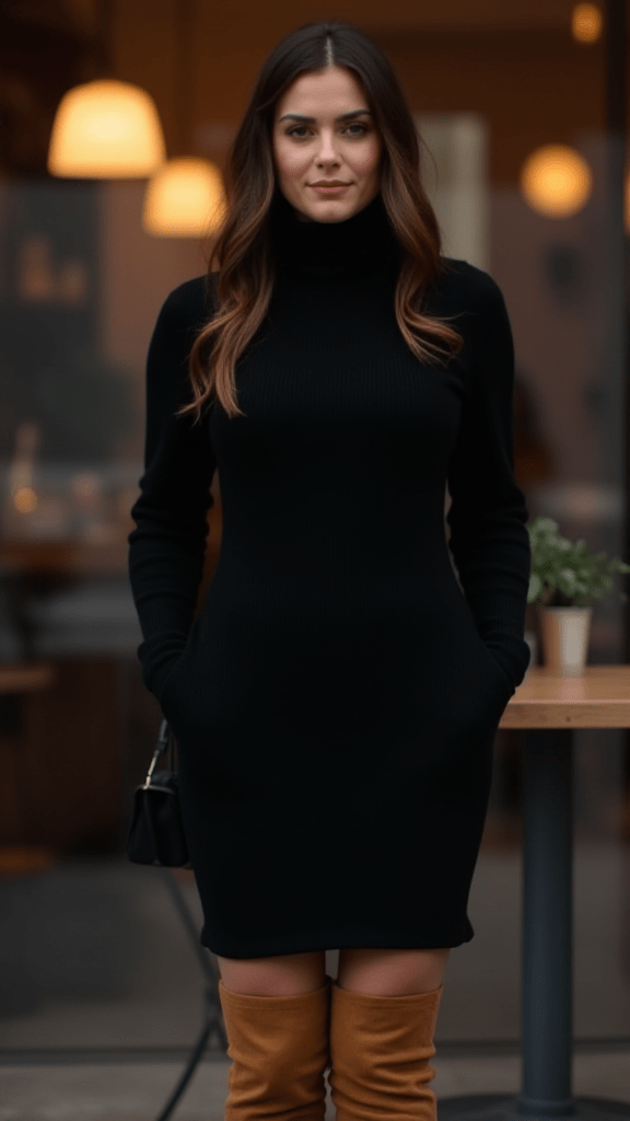 5. Turtleneck Dress and OTK Boots