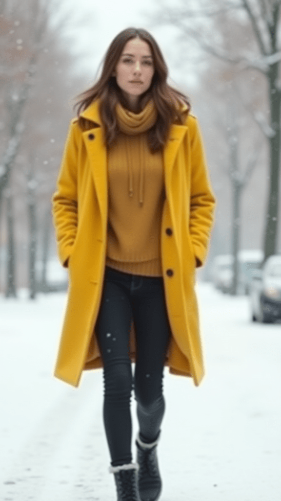 6. Colorful Coat and Monochrome Outfit