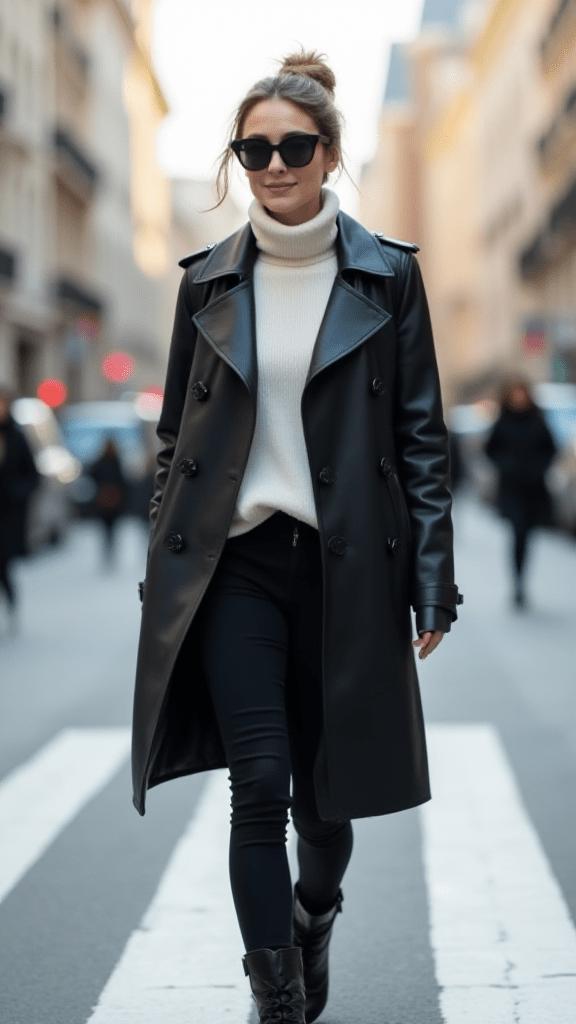 10. Leather Trench and Turtleneck