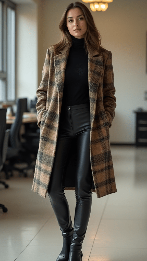 11. Plaid Blazer and Leather Pants