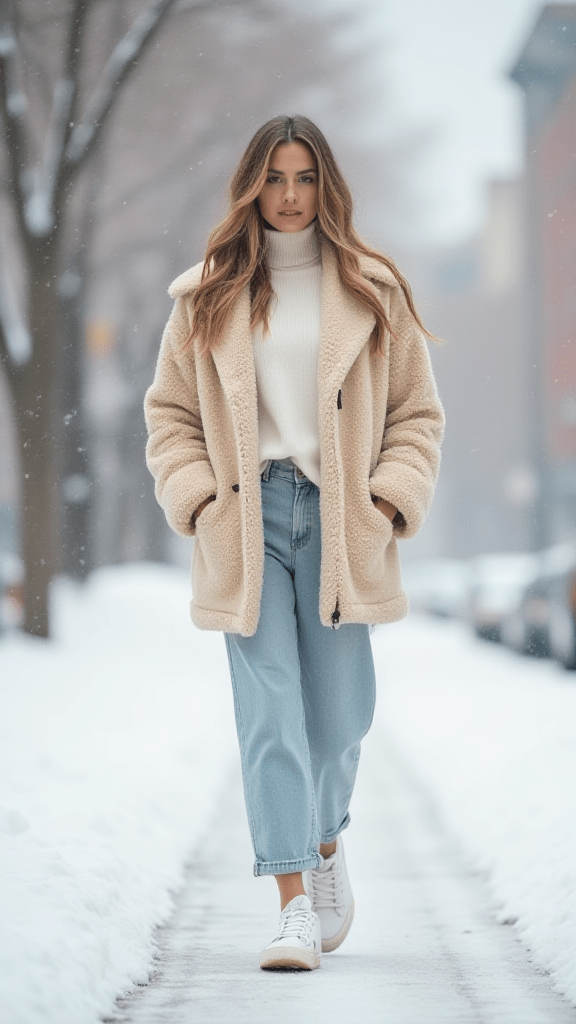 Sherpa Jacket and Mom Jeans