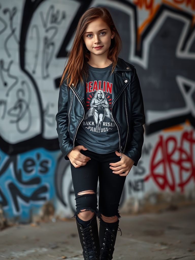 Leather Jacket and Graphic Tee